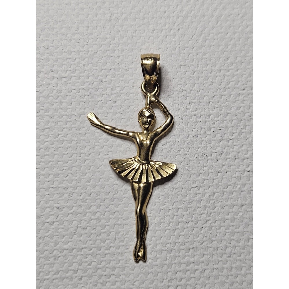 14k Yellow Gold Ballerina Pendant Charm Dancing Ballet Dancer Tutu Necklace 0.92